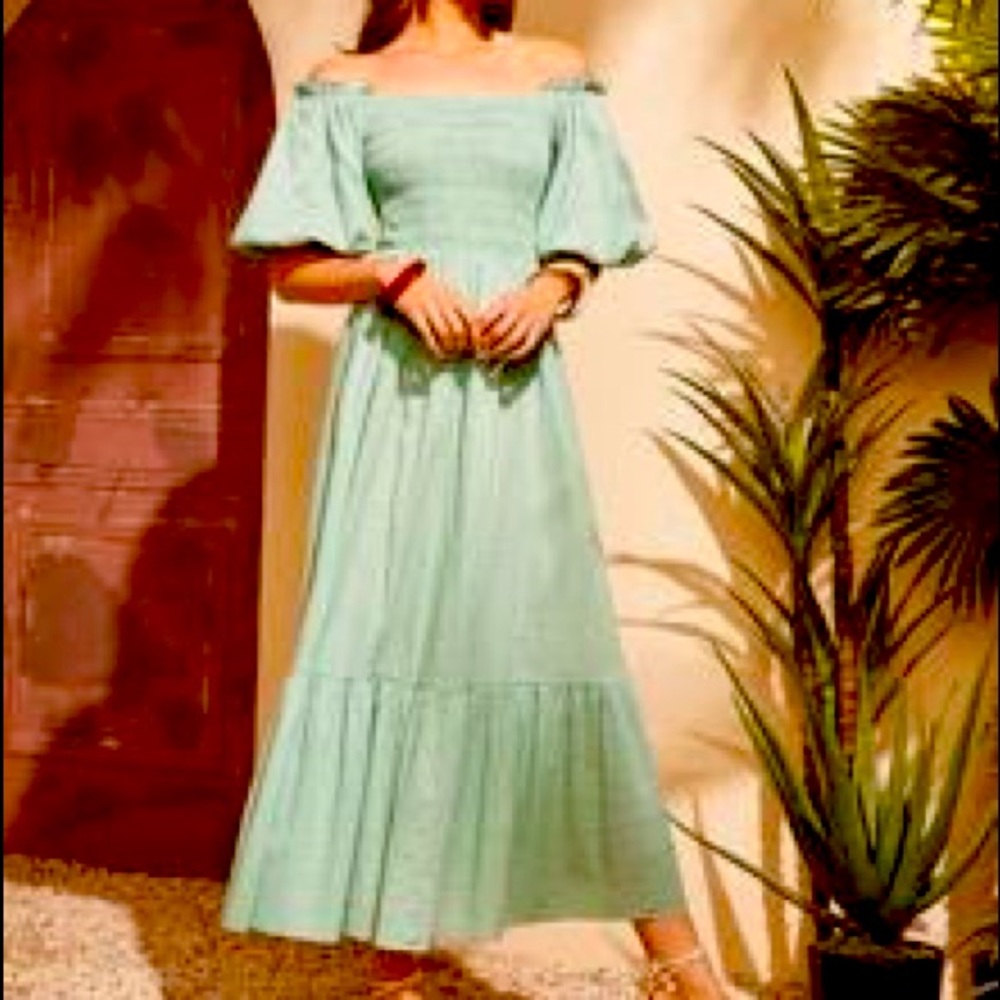 Mint Green Puff Sleeve Maxi Dress
